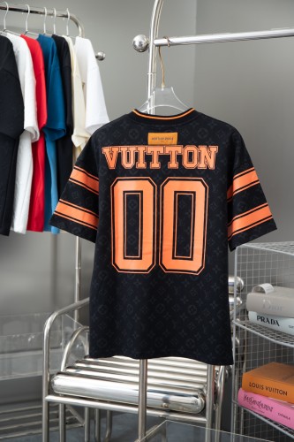 Louis Vuitton New Fashion Color Contrast V-neck Short Sleeve Unisex Casual T-shirt