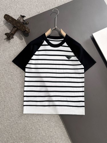 Prada Unisex New Classic Stripe Casual Knitted Short Sleeve