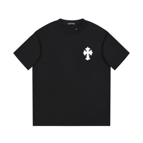 Chrome Hearts New Leather Embroidered Cross Short Sleeve Couple Casual Oversize T-shirt