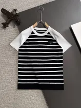 Prada Unisex New Classic Stripe Casual Knitted Short Sleeve