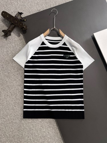Prada Unisex New Classic Stripe Casual Knitted Short Sleeve