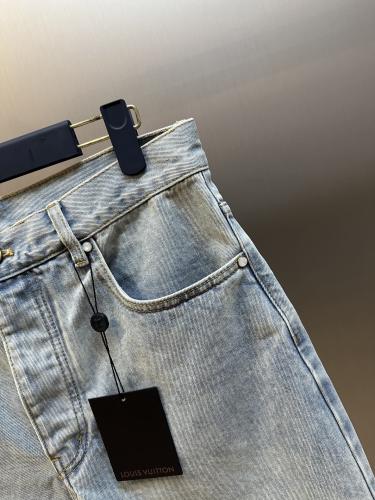 Louis Vuitton Fashion Embroidered Leather Label Denim Shorts