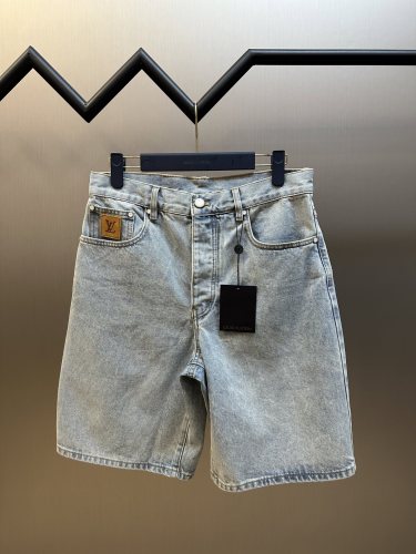 Louis Vuitton Fashion Embroidered Leather Label Denim Shorts