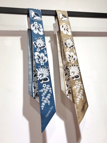 Dior Classic Butterfly and Flower Jacquard Silk Hair Strap Ribbon Size: 6X105 CM