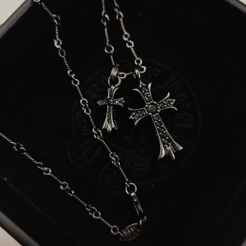 Chrome Hearts New Retro Full Diamond Double Cross Necklace