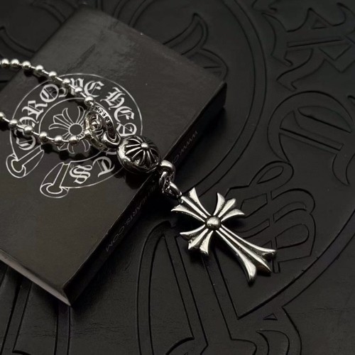 Chrome Hearts New Single Ball Cross Pendant with Round Bead Necklace