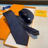 Louis Vuitton New Men's Logo Dark Pattern Jacquard Silk Tie