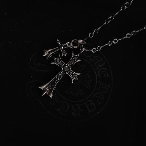 Chrome Hearts New Retro Full Diamond Double Cross Necklace
