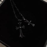 Chrome Hearts New Retro Full Diamond Double Cross Necklace