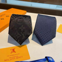Louis Vuitton New Men's Logo Dark Pattern Jacquard Silk Tie