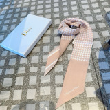 Dior New Classic Thousand Bird Grid Mulberry Silk Hair Strap 6x105 CM