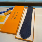 Louis Vuitton New Men's Logo Dark Pattern Jacquard Silk Tie