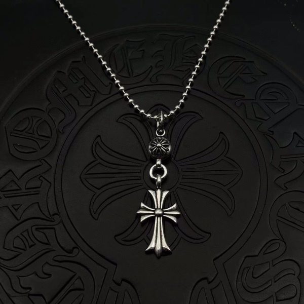 Chrome Hearts New Single Ball Cross Pendant with Round Bead Necklace