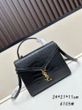 Yves Saint Laurent Fashion Gold Buckle Black Crocodile Pattern Handbag Crossbody Bag Size: 24 × 21x11CM