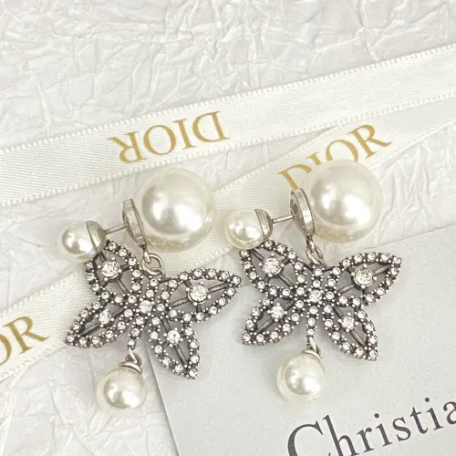 Dior New Fashion Pearl Water Diamond Butterfly Earrings