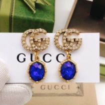 Gucci New Fashion Vintage Double G Blue Diamond Earrings
