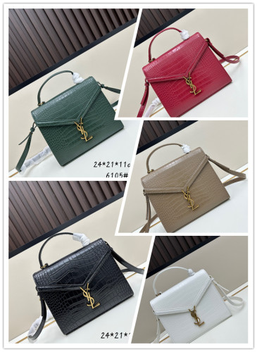 Yves Saint Laurent Fashion Gold Buckle Black Crocodile Pattern Handbag Crossbody Bag Size: 24 × 21x11CM