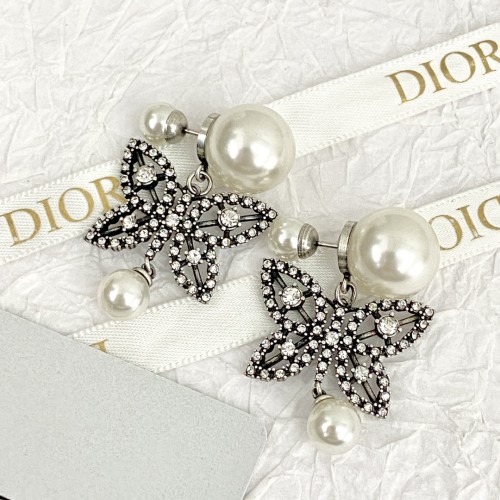 Dior New Fashion Pearl Water Diamond Butterfly Earrings