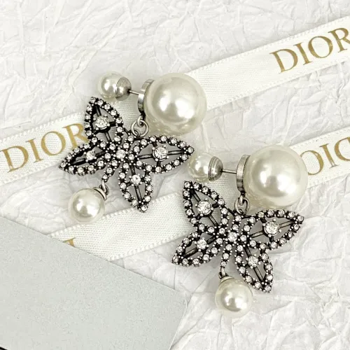 Dior New Fashion Pearl Water Diamond Butterfly Earrings