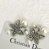Dior New Fashion Pearl Water Diamond Butterfly Earrings