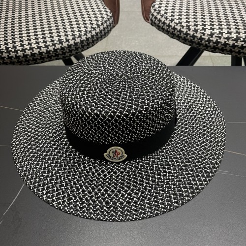 Moncler New Summer Hollow Flat Top Hat Retro British Straw Hat