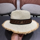 Fendi New Retro Versatile Hairy Straw Hat Sunshade Hat