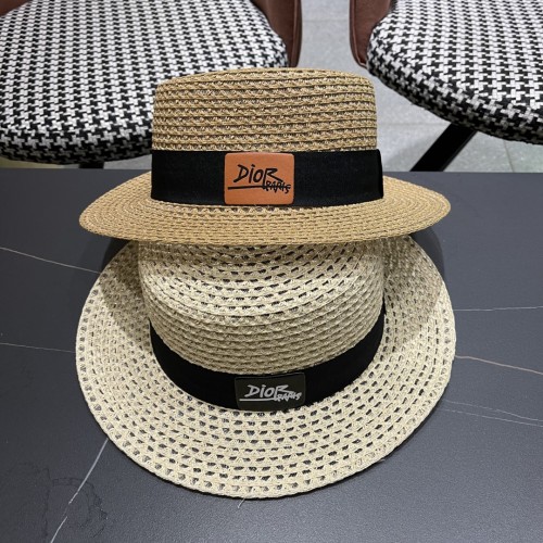 Dior New Fashion Hollow Top Hat Versatile British Style Straw Hat