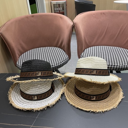 Fendi New Retro Versatile Hairy Straw Hat Sunshade Hat