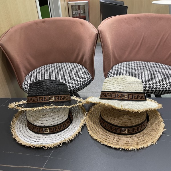 Fendi New Retro Versatile Hairy Straw Hat Sunshade Hat