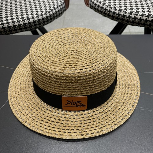 Dior New Fashion Hollow Top Hat Versatile British Style Straw Hat