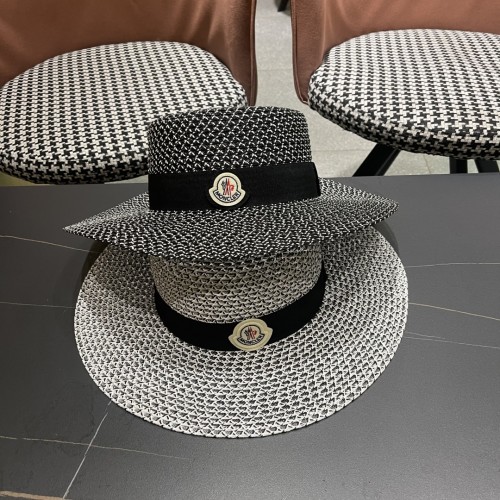 Moncler New Summer Hollow Flat Top Hat Retro British Straw Hat