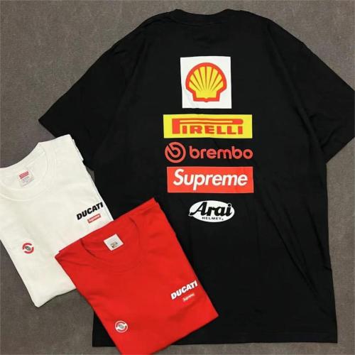 Supreme x Ducati Logo Printed Short Sleeve Unisex Casual T-shirt