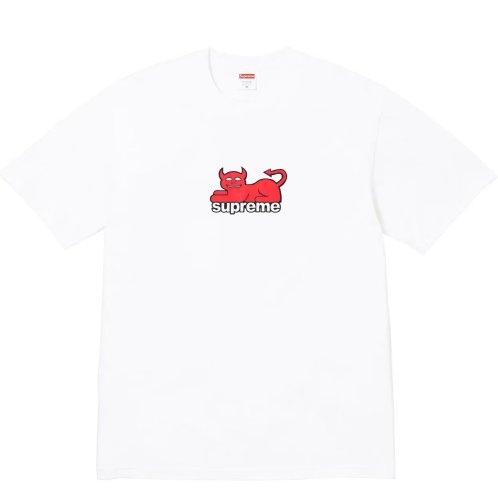 Supreme New Little Devil Cat Printed Short Sleeve Couple Casual T-shirt