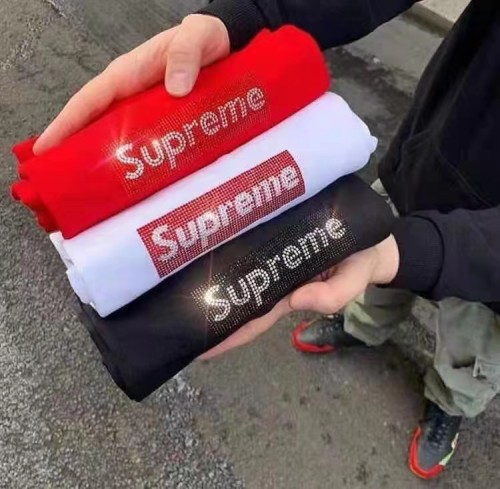 Supreme Classic Hot Diamond Letter Short Sleeve Versatile Casual T-shirt