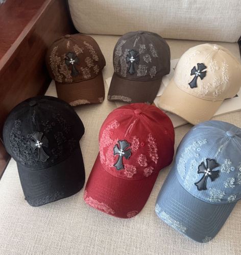 Chrome Hearts New Fashion Leather Cross Distressed Baseball Hat