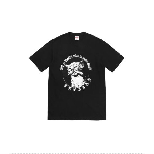 Supreme Fashion Smoking Cat Printed Casual Short Sleeve T-shirt
