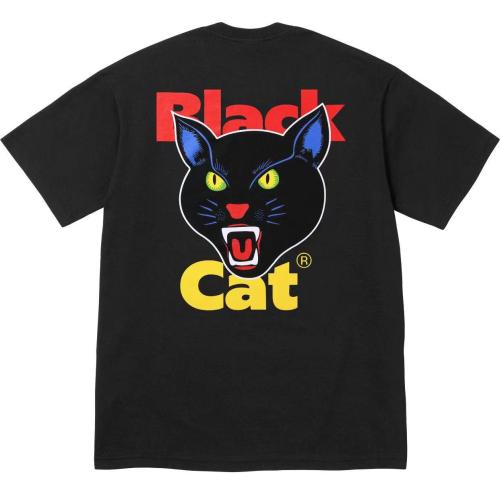 Supreme New Black Cat Print Versatile Short Sleeve T-shirt