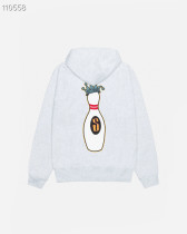 Stussy Couple Bowling English Printed Fleece Hooded Zipper Sweatshirt