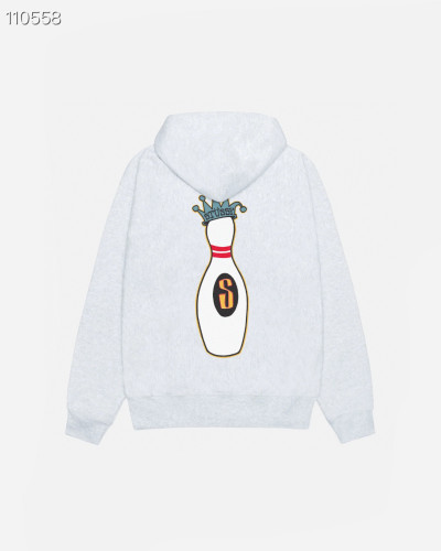 Stussy Couple Bowling English Printed Fleece Hooded Zipper Sweatshirt