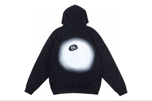 Stussy Fashion Shadow Black Eight Print Hoodie Couple Fleece Sweatshirt