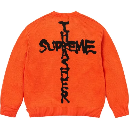 Supreme New Fashion Color Contrast Logo Jacquard Round Neck Sweater
