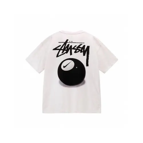 Stussy x Nike Letter Black Billiards Printed Short Sleeve Unisex Casual T-shirt