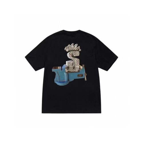 Stussy Fashion Crown Metal  S  Silk Screen Flower Short Sleeve Couple Casual Round Neck T-shirt