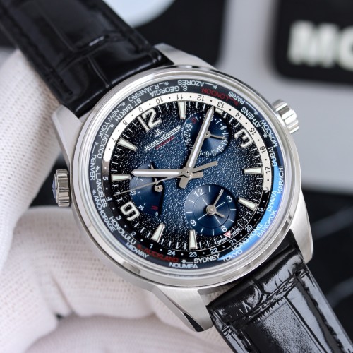 JAEGER-LECOULTRE Men's Time Zone Gradient Dial Leather Strap Watch