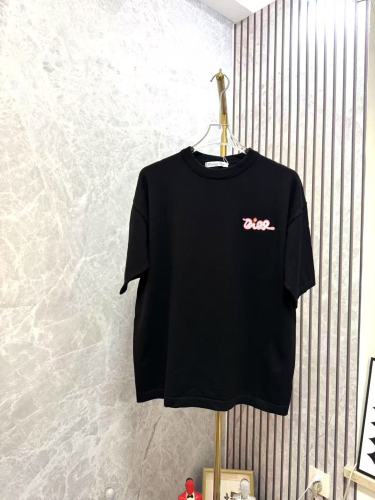 Dior Fashion Couple Embroidered Casual Sweater Short Sleeve T-shirt
