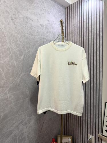 Dior Fashion Couple Embroidered Casual Sweater Short Sleeve T-shirt