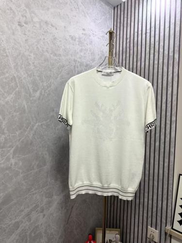 Dior New Couple's Versatile Jacquard Casual Sweater Short Sleeve T-shirt