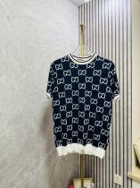 Gucci Fashion Couple Double G Jacquard Knitted Short Sleeve Round Neck Sweater
