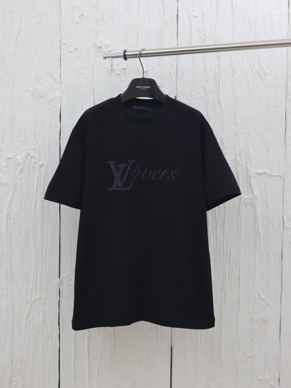 Louis Vuitton New Rainbow Gradient Vertical Pattern Printed Short Sleeve Couple Casual T-shirt