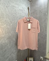 Gucci New Unisex Logo Leader Jacquard Knitted Collar Short Sleeve Sweater